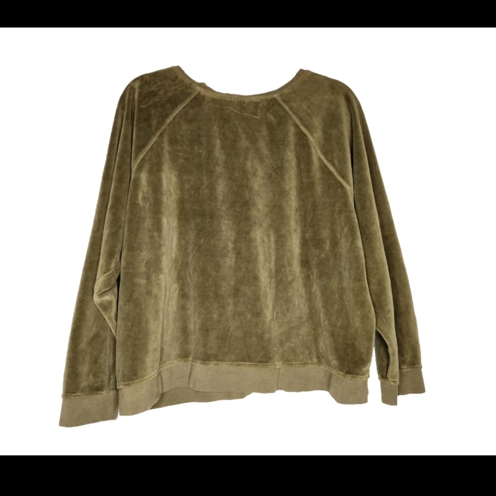 Raquel Allegra Muse Sweatshirt Velour Pullover Army Green $250 sz 2 - Picture 14 of 16